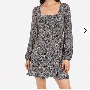 Express Dotted Square Neck Ruffle Wrap Dress M